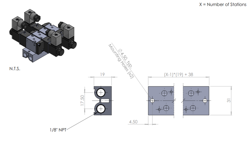 3V-100M Pneumatic Valve Manifold