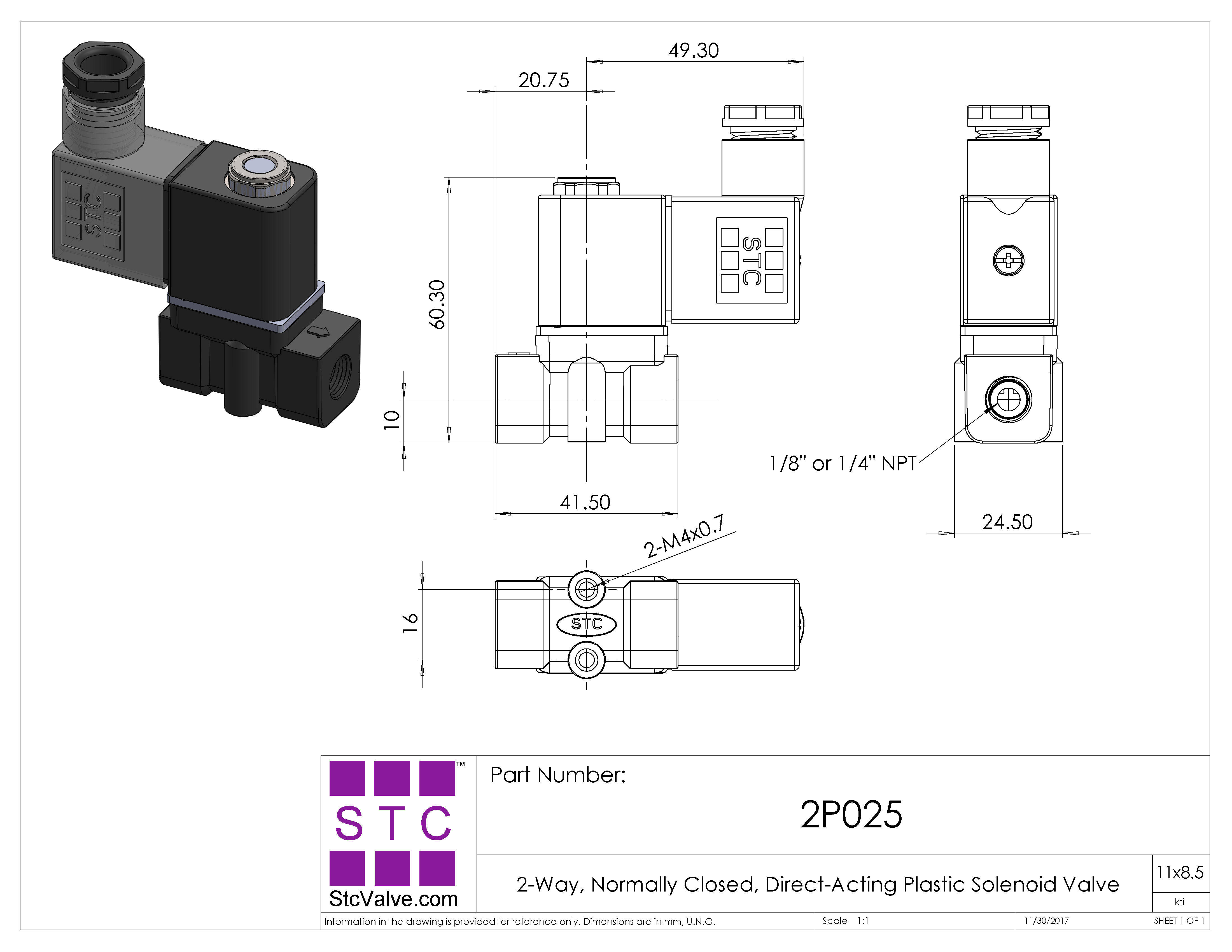 2P025: 2-Way, 2-Position Direct Acting Plastic Solenoid Valve